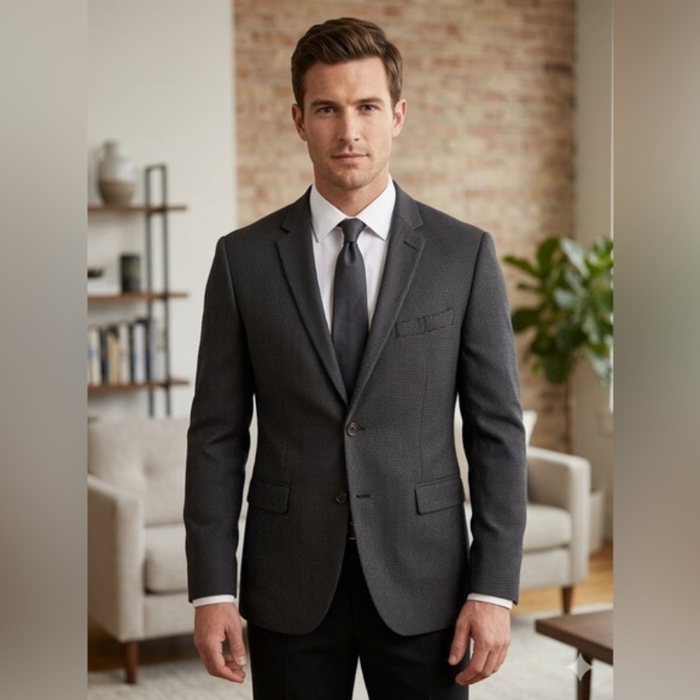 Armani Collezioni Mens 52 M Line Drop 8 Gray Black Houndstooth Sport Coat Jacket